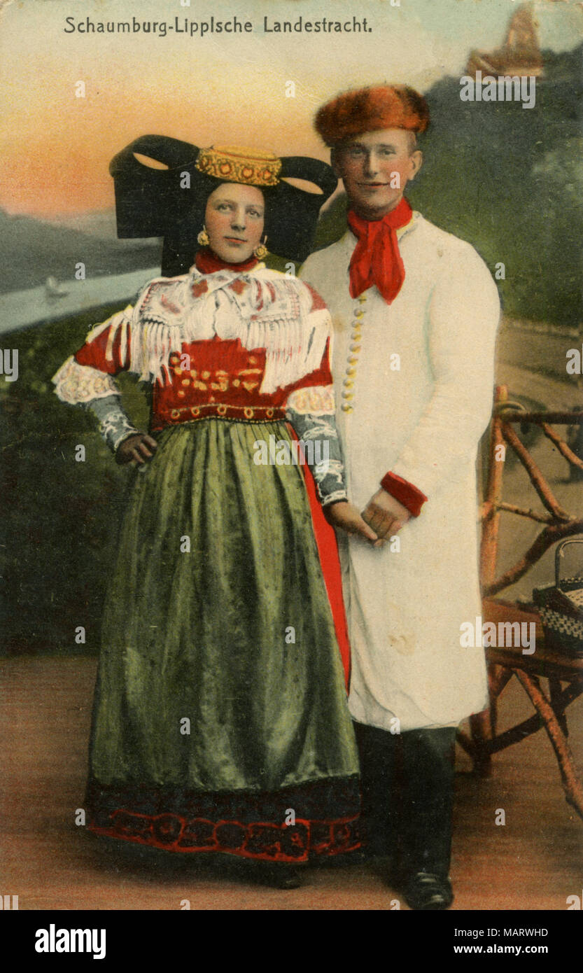 Man and woman in the traditional dresses of Schaumburg-Lippe, Stock Photo