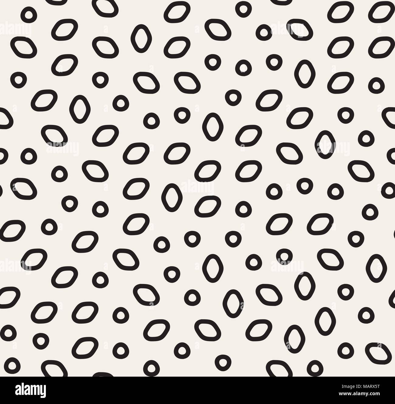 Vector Seamless Black And White Irregular Jumble Outlined Ellipses and Circles Pattern Abstract Background Stock Vector