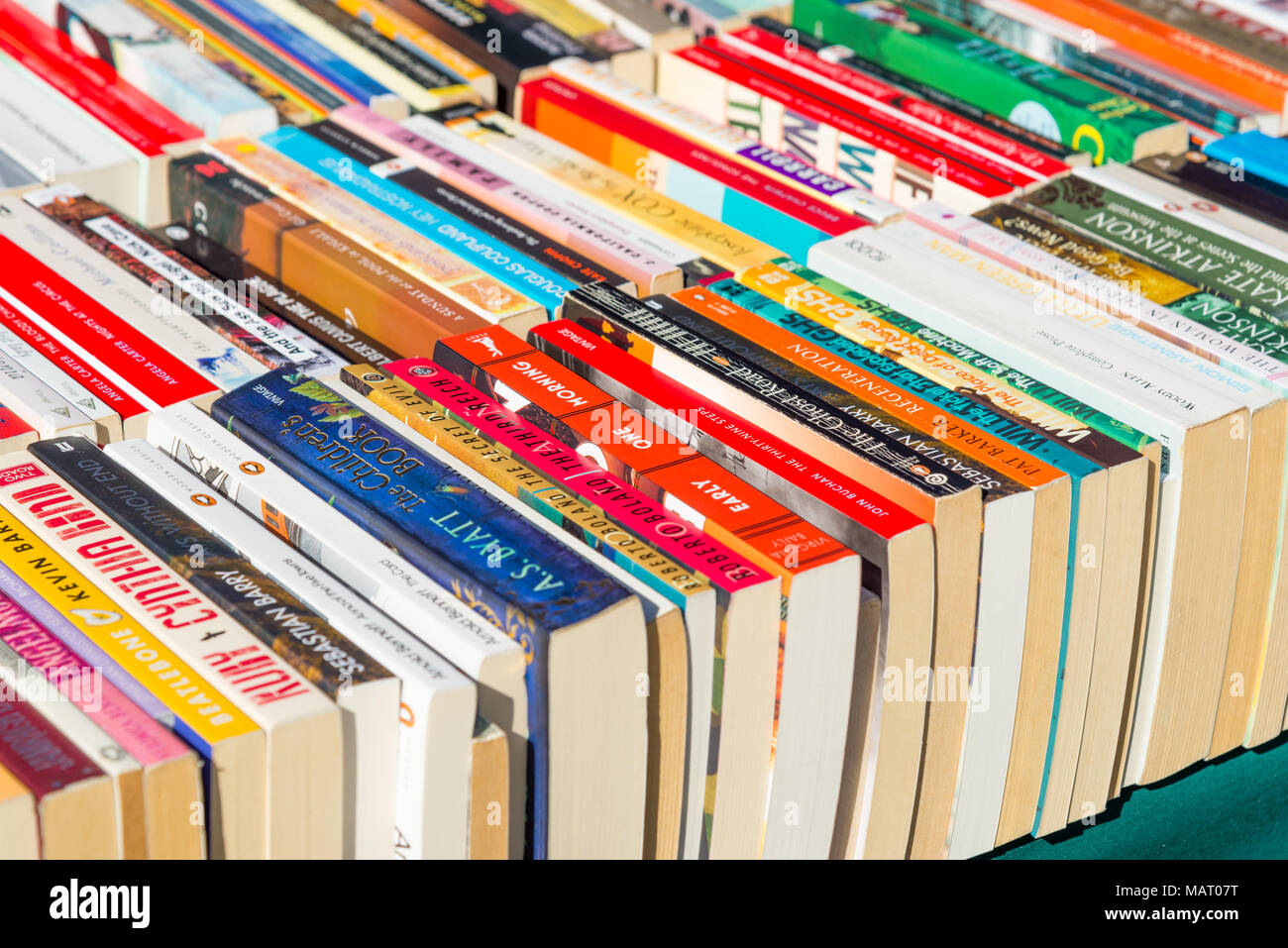 Paperback books for sale on market stall, UK Stock Photo