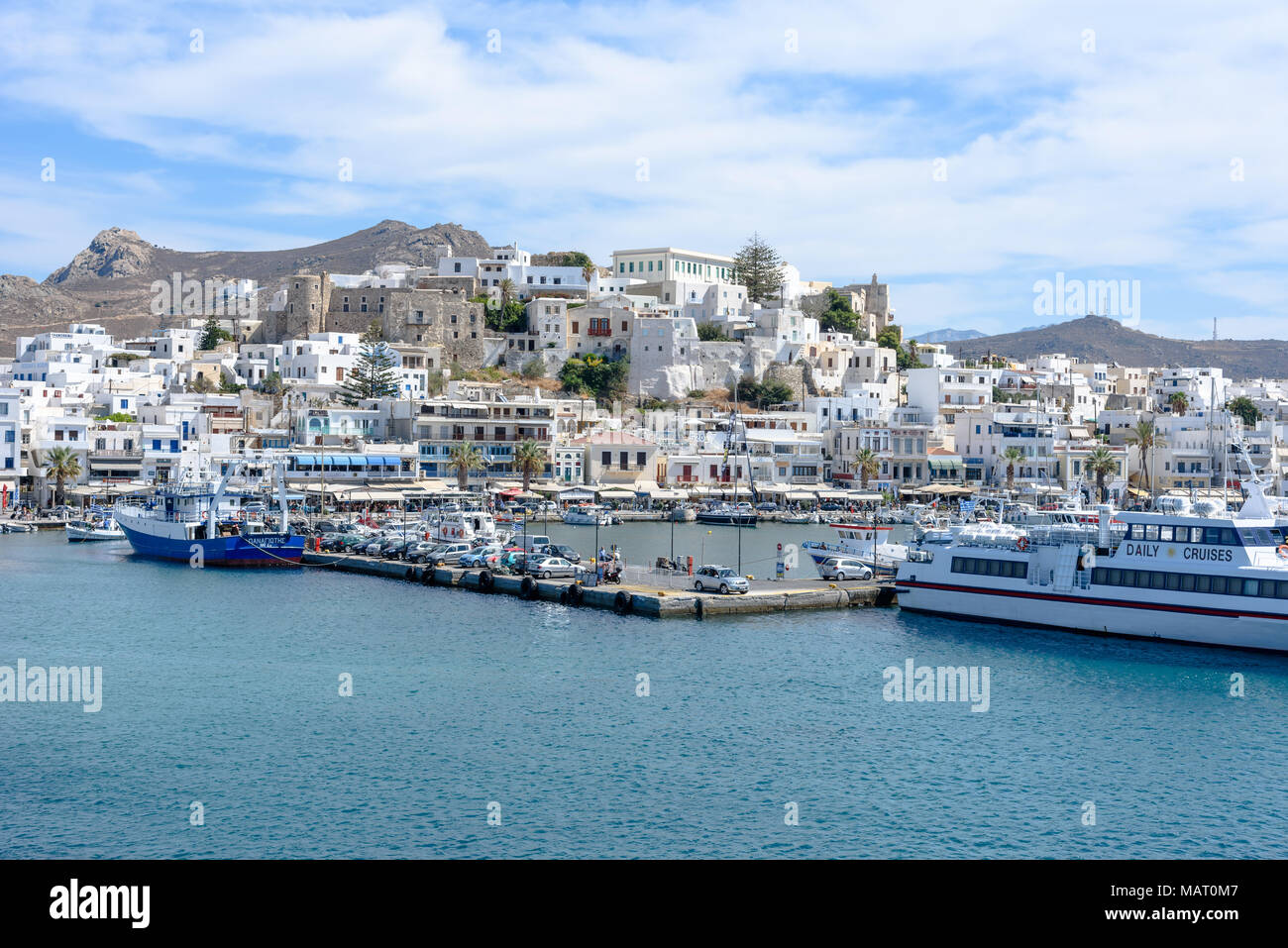 The port of Naxos as seen from a ferry Stock Photo - Alamy