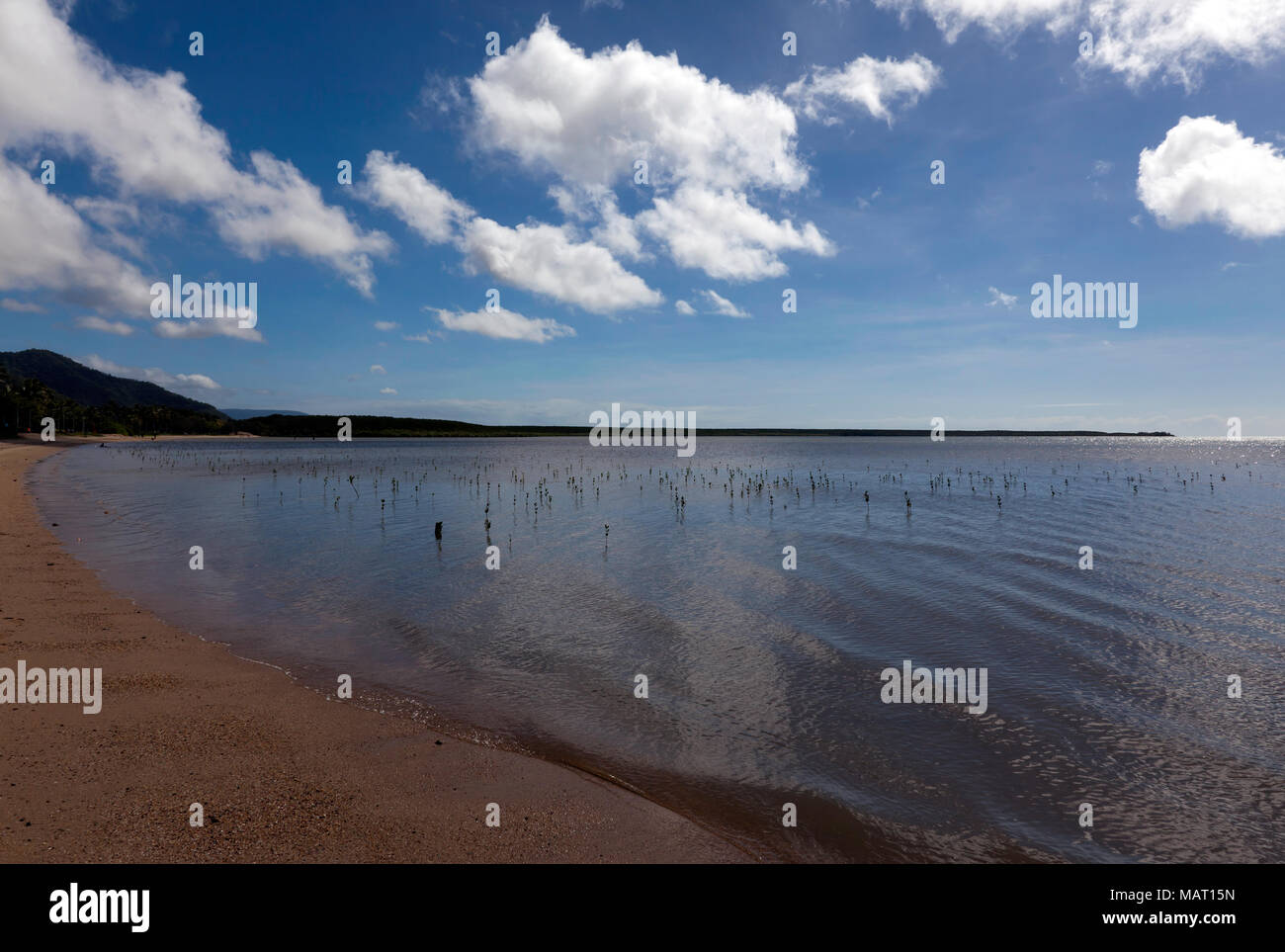 Wide-angle view of the beach at North Cairns, Far North Queensland, Australia, Stock Photo