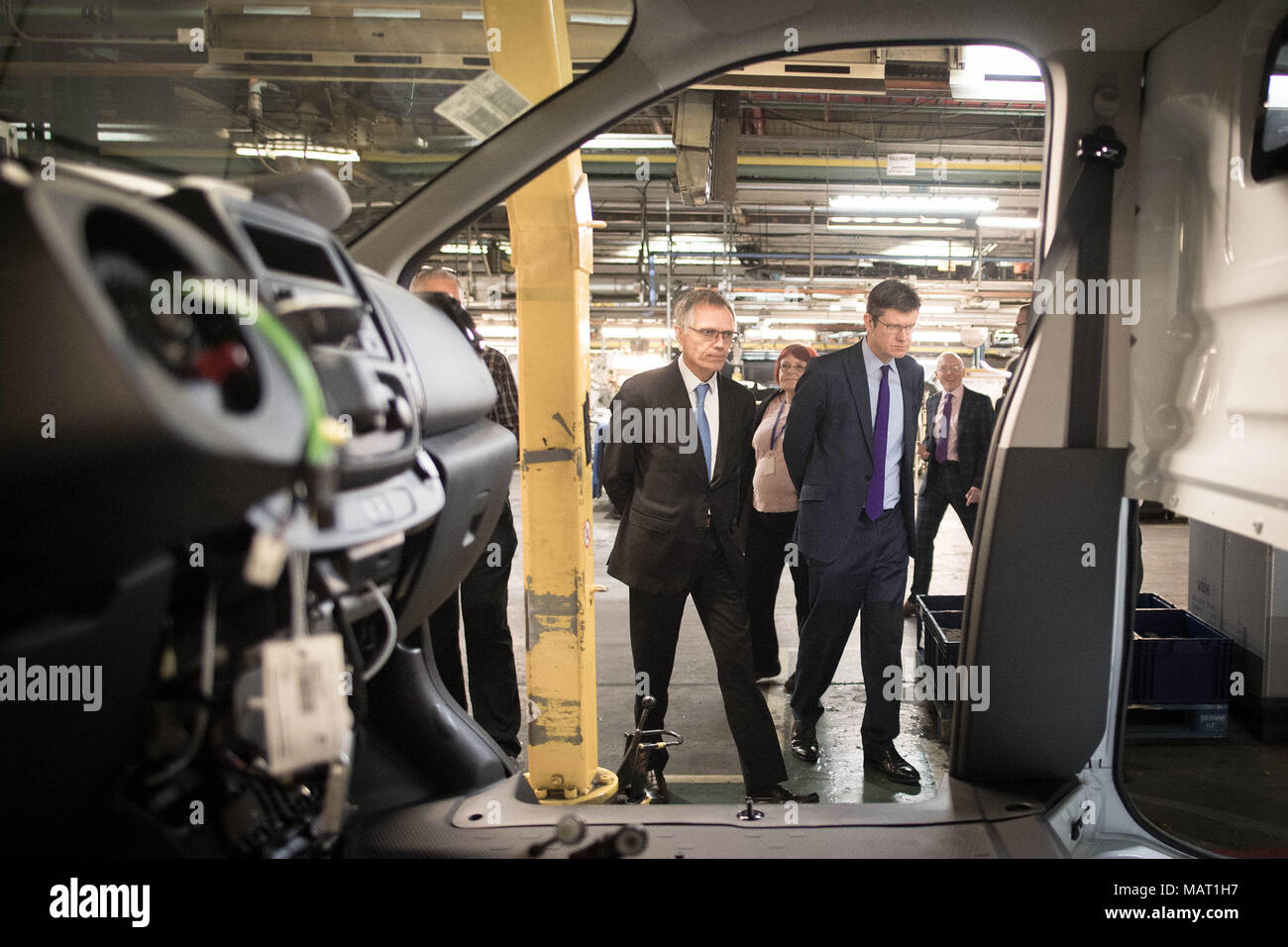 Chairman of Groupe PSA Carlos Tavares (left) and Business Secretary Greg Clarke at the Vauxhall plant in Luton to announce its plans to build a new van. Stock Photo