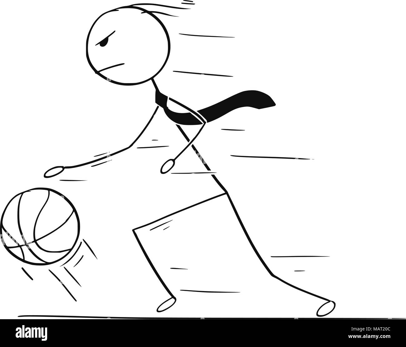 Cartoon of Businessman Playing Basketball and Dribble a Ball Stock Vector