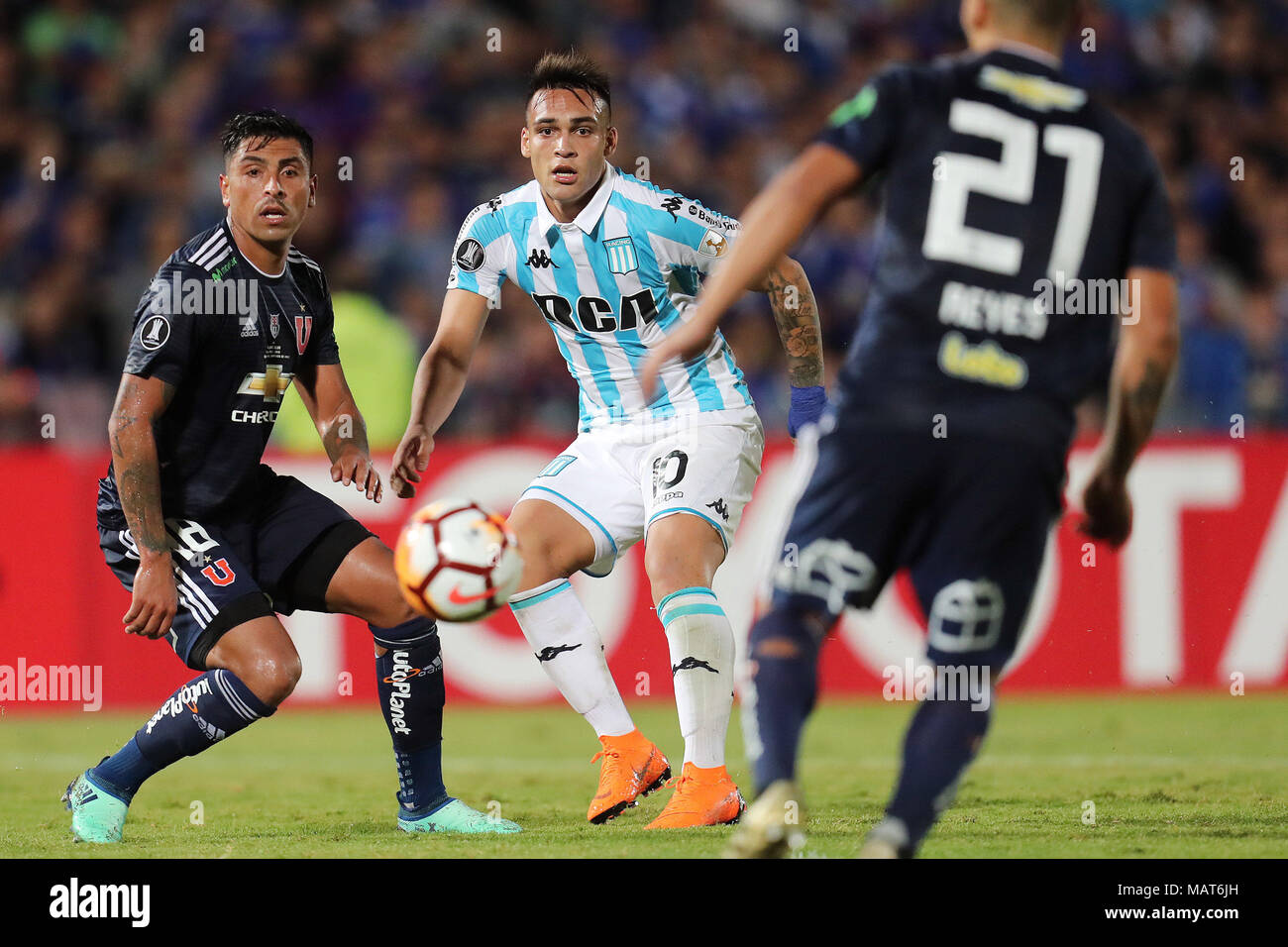 Santiago Chile 04th Apr 2018 Universidad De Chile S Gonzalo Jara R Vies For The Ball With
