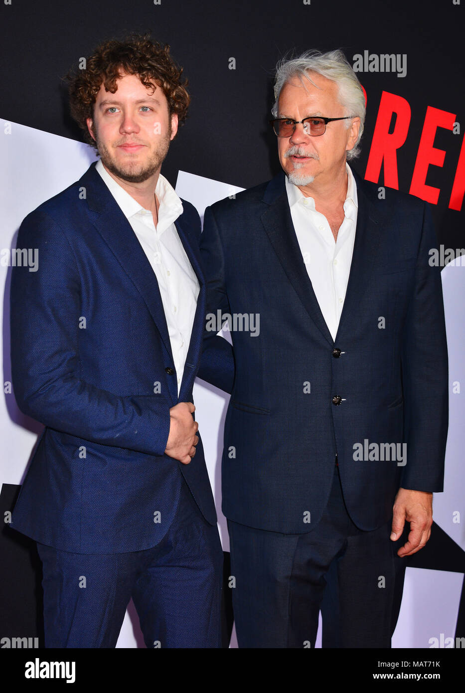 Tim Robbins, Jack Henry Robbins 068 arrives at the Universal Pictures' 'Blockers' Premiere at Regency Village Theatre on April 3, 2018 in Westwood, California Stock Photo