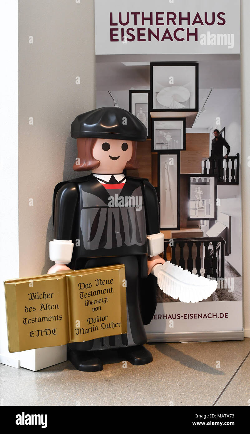 28 March 2018, Eisenach, Germany: A big Lego figure depicting Martin Luther  is exhibited in the Lutherhaus of Eisenach. Photo: Jens Kalaene/dpa Stock  Photo - Alamy