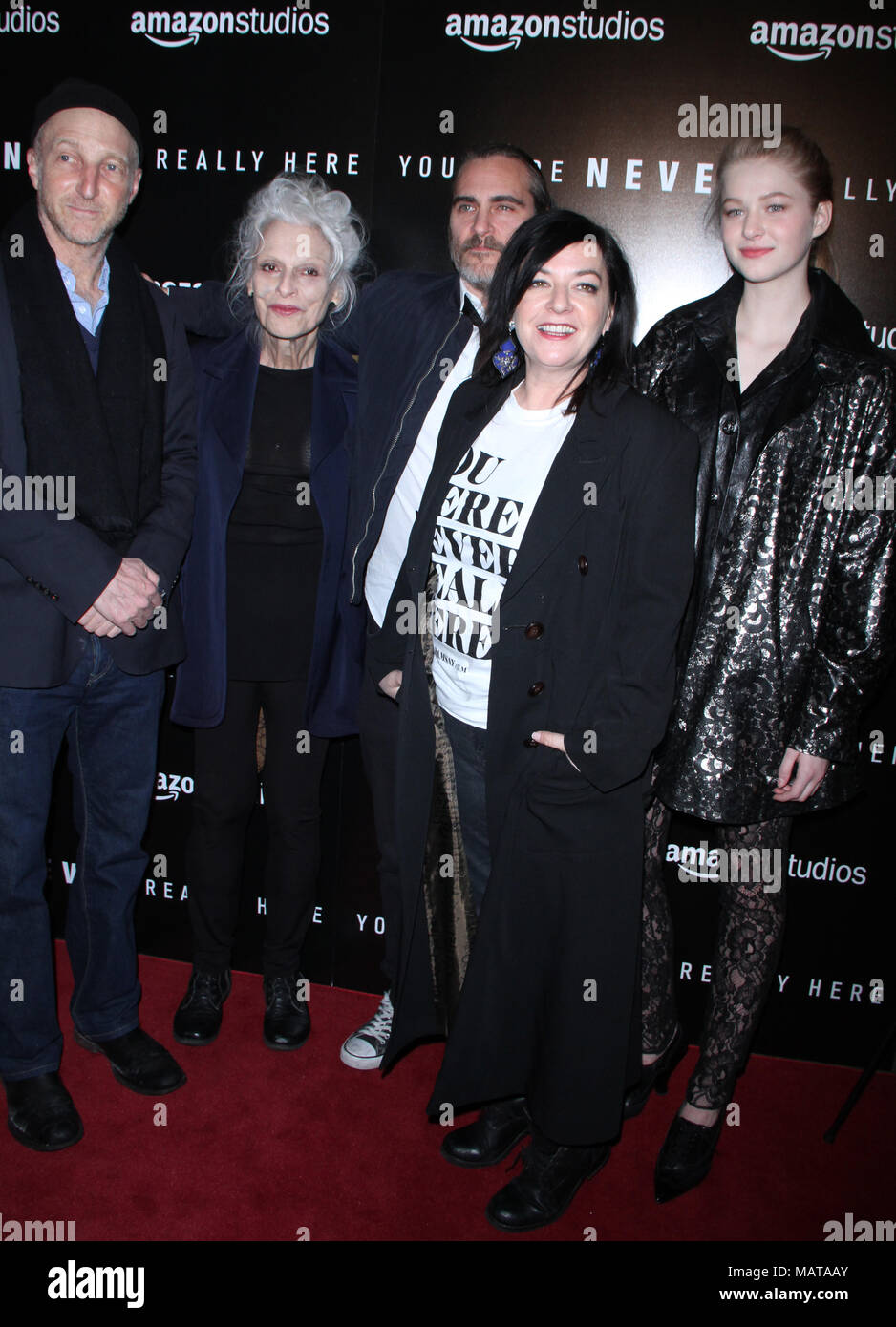 NEW YORK, NY April 03, 2018: Jonathan Ames, Judith Roberts, Joaquin Phoenix, Lynne Ramsay, Ekaterina Samsonov, attendAmazonstudios present a special screening of You Were Never Really Here at the Metrograph in New York. April 03, 2018 Credit:RW/MediaPunch Stock Photo