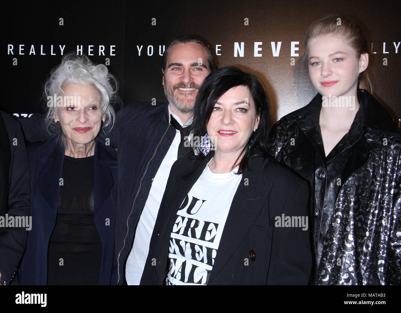 NEW YORK, NY April 03, 2018: Judith Roberts, Joaquin Phoenix, Lynne Ramsay, Ekaterina Samsonov, attendAmazonstudios present a special screening of You Were Never Really Here at the Metrograph in New York. April 03, 2018 Credit:RW/MediaPunch Stock Photo