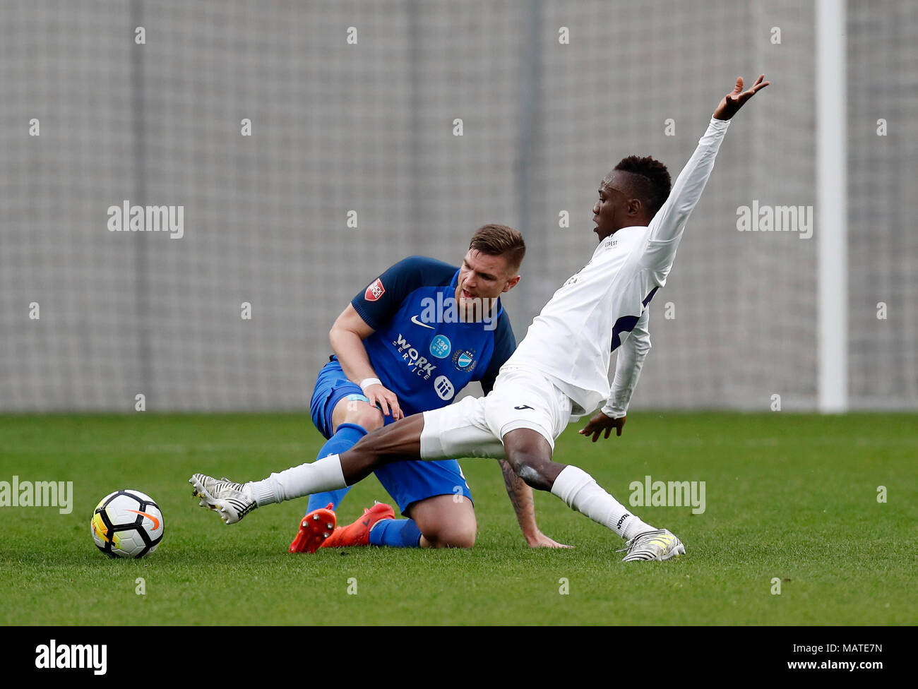 BUDAPEST, HUNGARY - JUNE 20: (l-r) Obinna Nwobodo of Ujpest FC