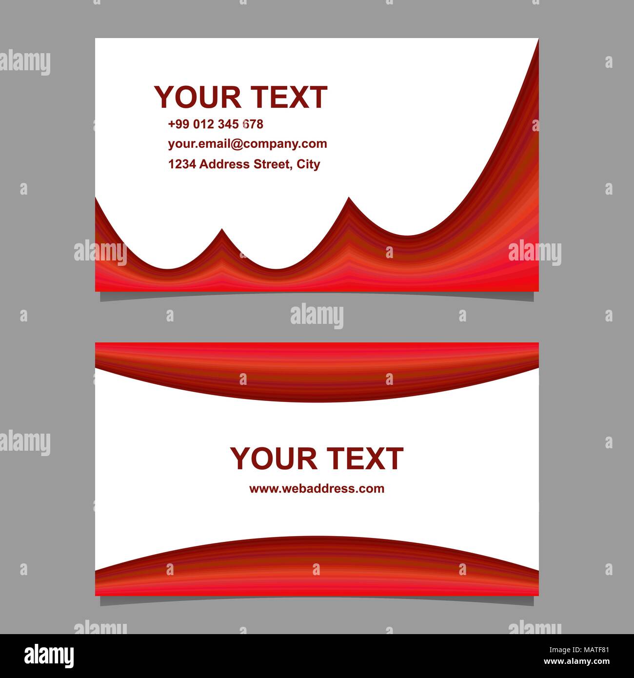 Red abstract curved shape business card design set Stock Vector