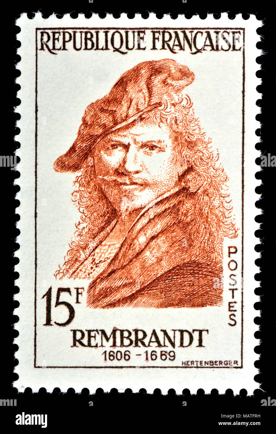 French postage stamp (1957) : Rembrandt Harmenszoon van Rijn (1606 - 1669) Dutch draughtsman, painter, and printmaker. Stock Photo