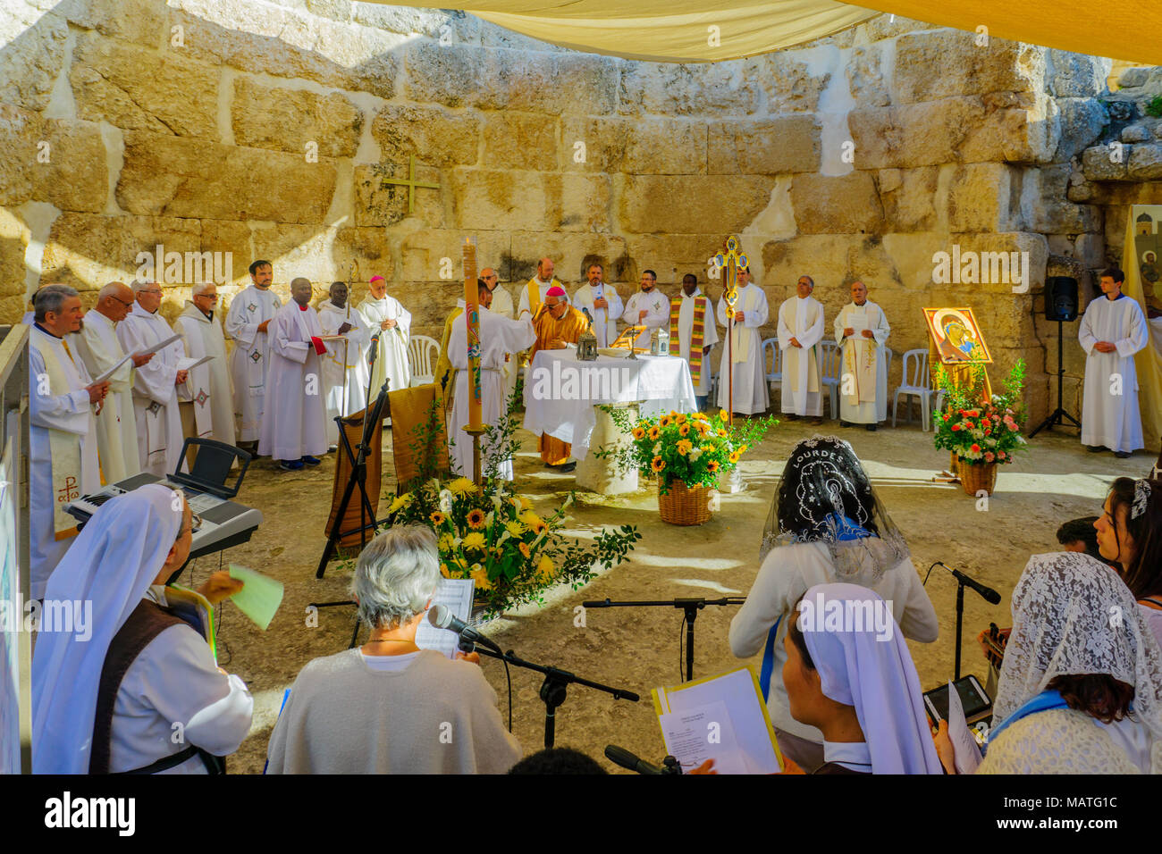 EMMAUS, ISRAEL APRIL 2, 2018 Easter Monday Solemn Mass at the