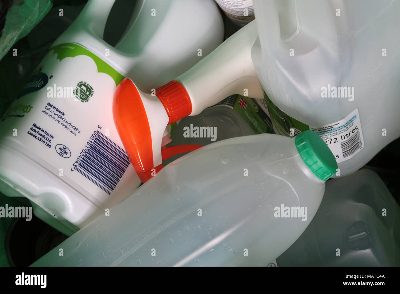 Plastic containers in a household recycling bin ready for collection in the uk Stock Photo Alamy