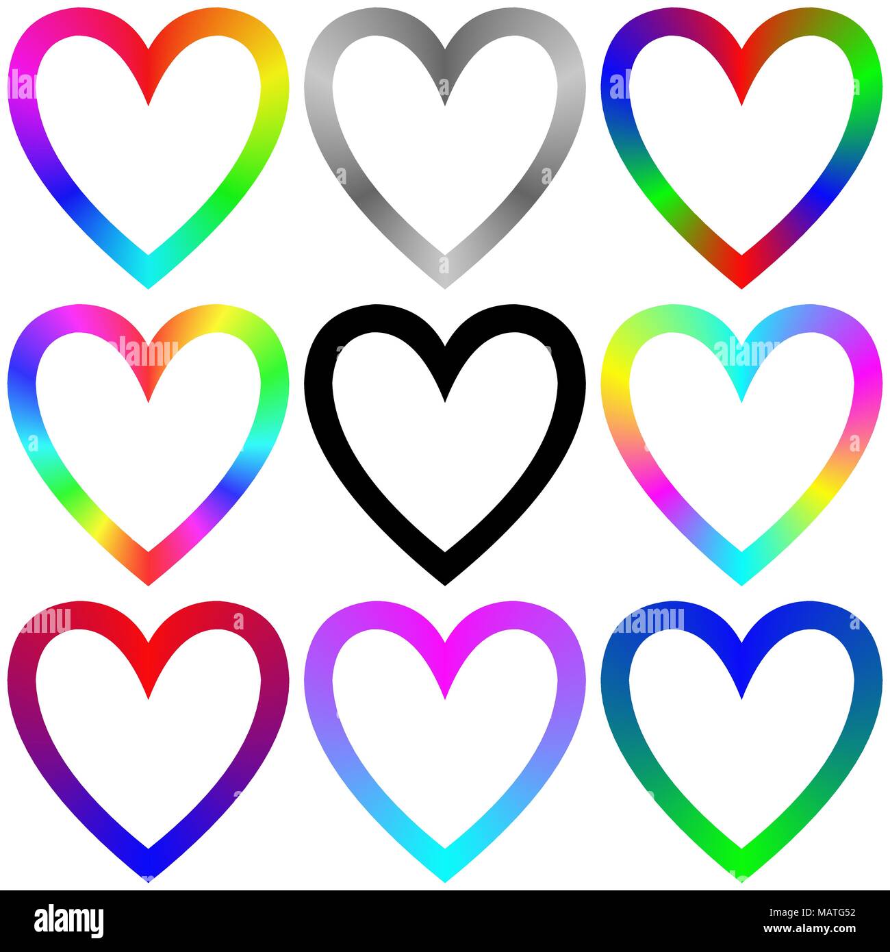 Rainbow gradient heart icon template set Stock Vector