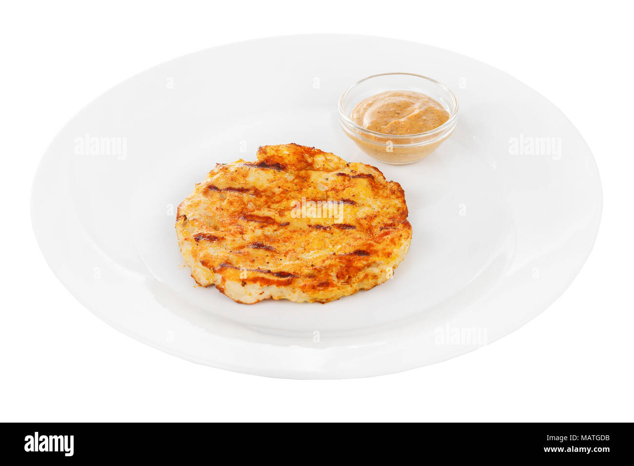 Steak, pork chop, chicken, light grilled meat, barbecue, on a plate