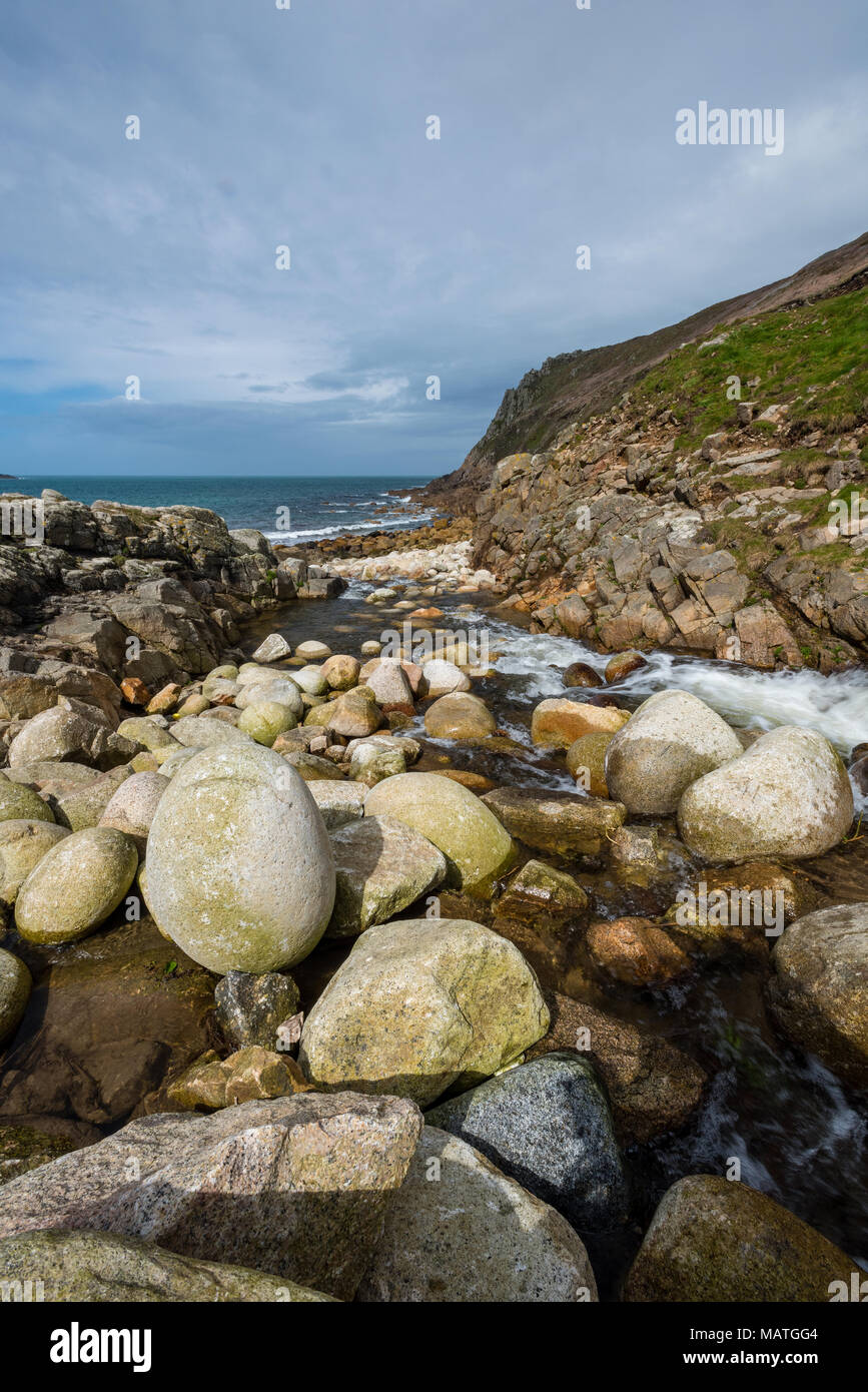 The beautiful and atmospheric Cornish coastline in a rugged scene at ...