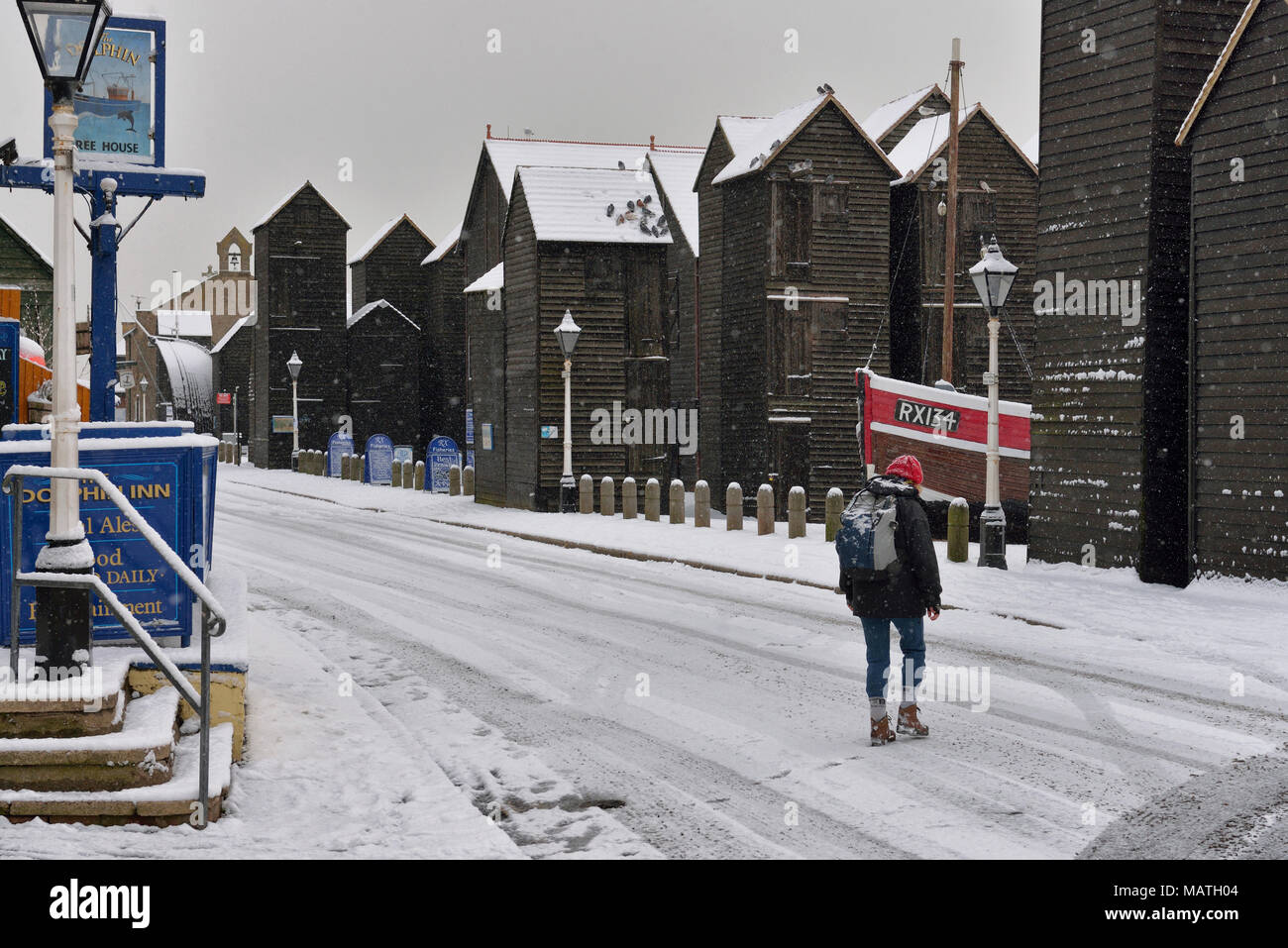 Snow scene, Hastings old town, East Sussex, England, UK Stock Photo Alamy