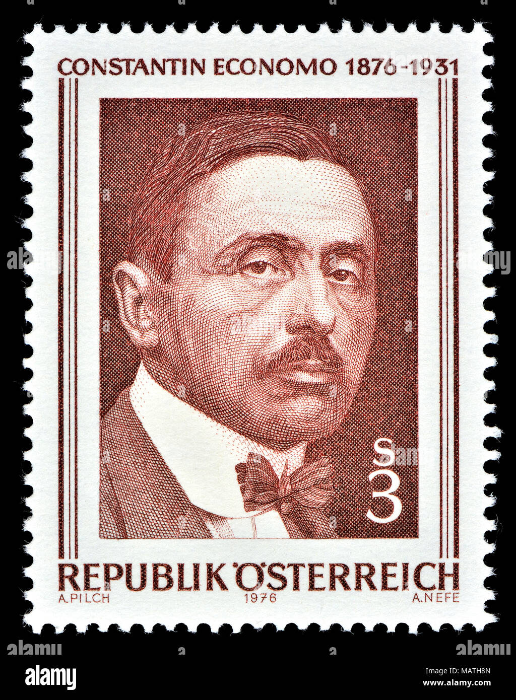 Austrian postage stamp (1976) : Constantin Economo / Constantin Freiherr von Economo (1876 – 1931) Romanian psychiatrist and neurologist of Greek orig Stock Photo