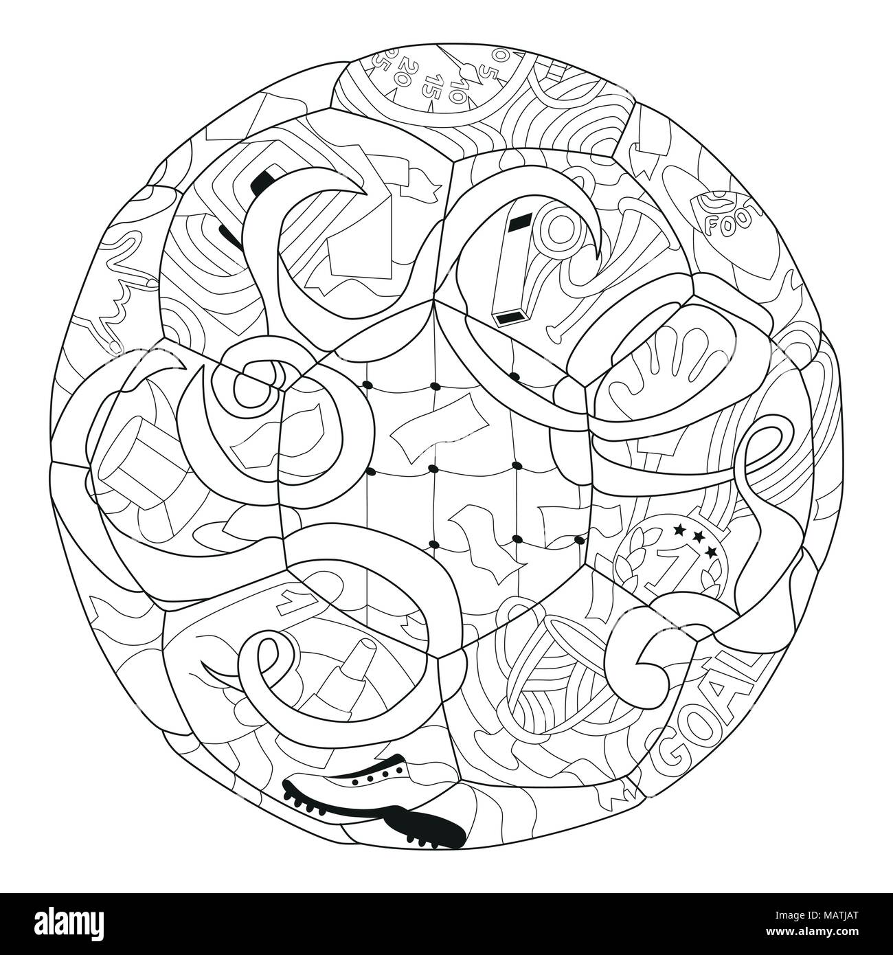 Soccer ball zentangle styled with clean lines for coloring book for anti stress, t-shirt design, tattoo and other decorations Stock Vector