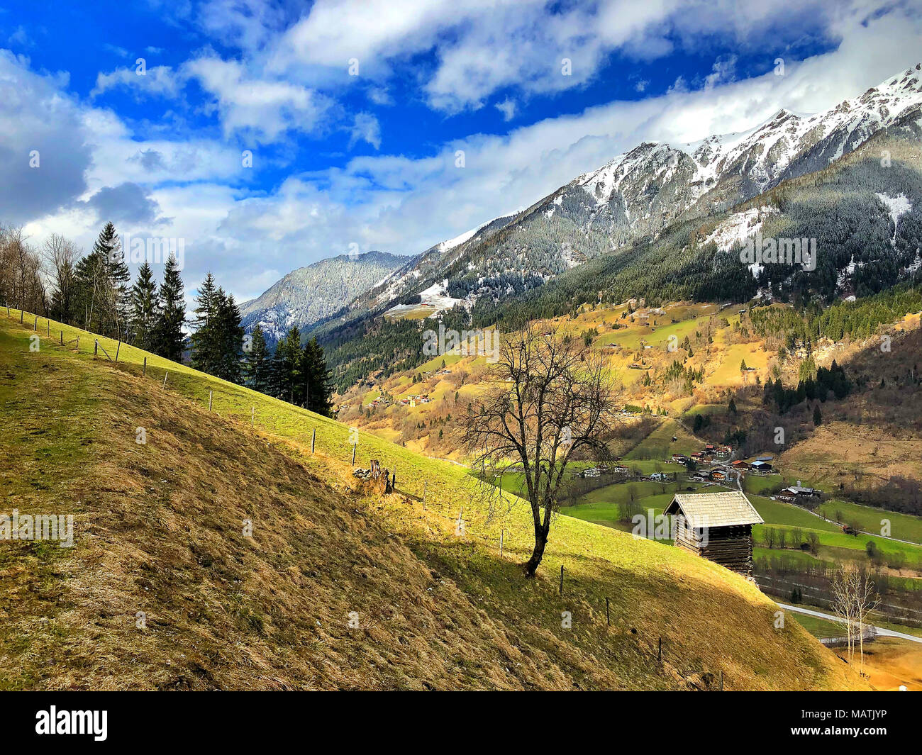 Spring landscape between Bad Hofgastein and Bad Gastein cities. Austria ...