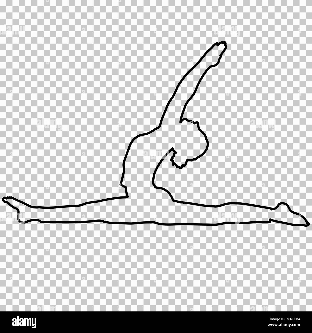 Outline figure woman doing stretching legs, split on transparent