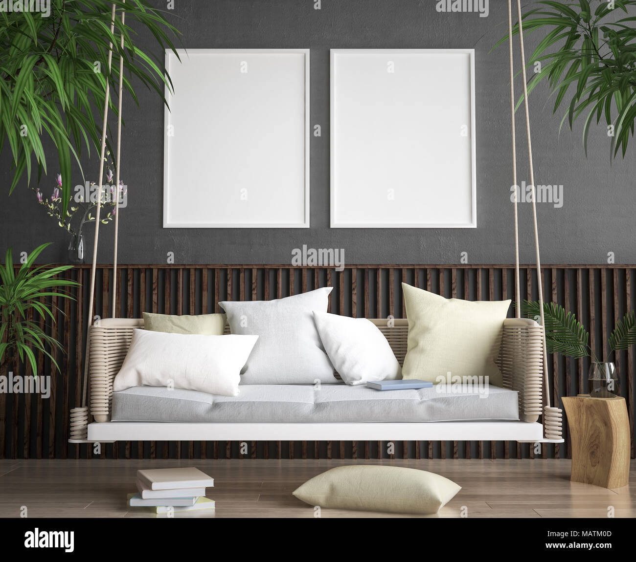 Mock Up Poster Frame In Hipster Style Interior Background