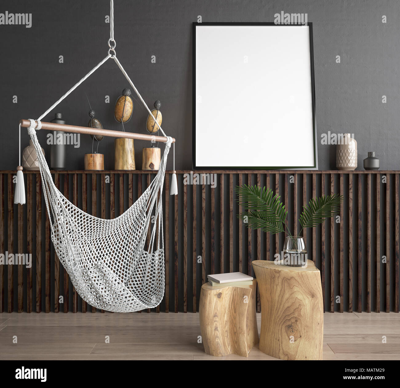 Mock Up Poster Frame In Hipster Style Interior Background