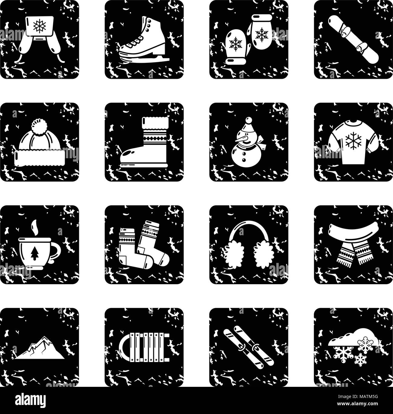 Winter clothes icons set grunge vector Stock Vector