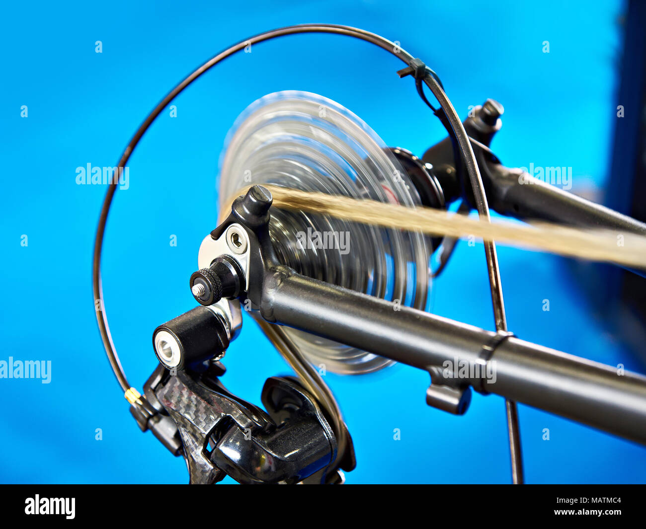 Carriage with chain rear wheel sports mountain bike on move Stock Photo