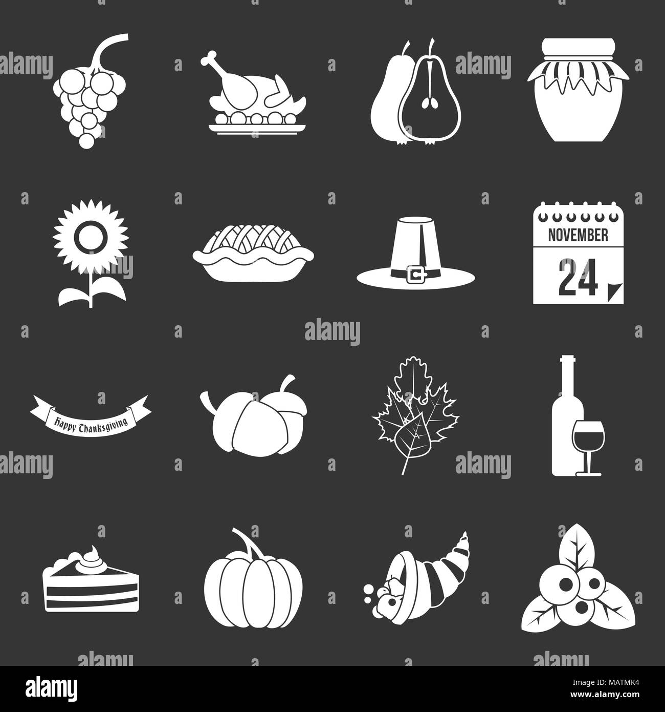 Thanksgiving icons set grey vector Stock Vector