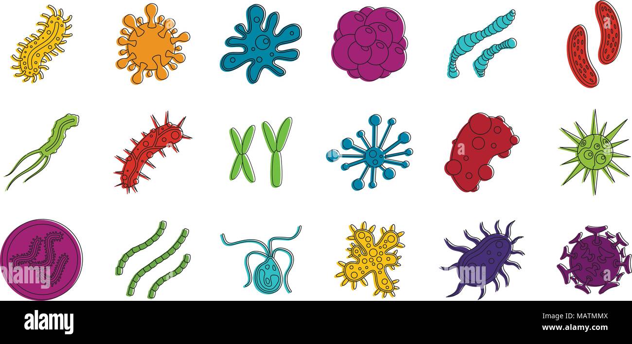 Virus bacteria icon set, color outline style Stock Vector Image & Art ...