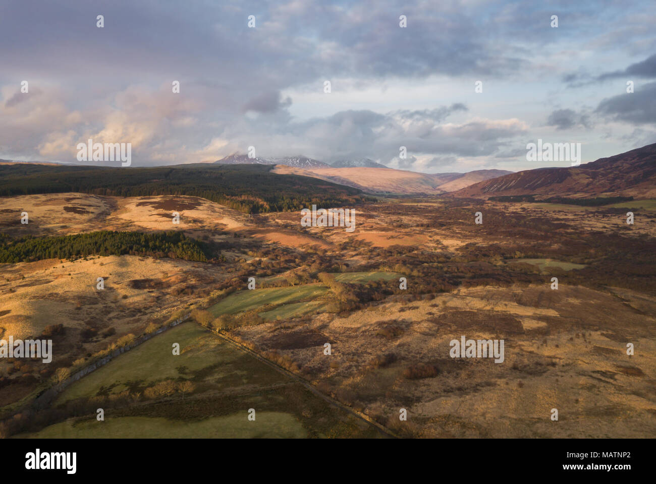 Aerial of Machrie Moor, Isle of Arran, Scotland Stock Photo