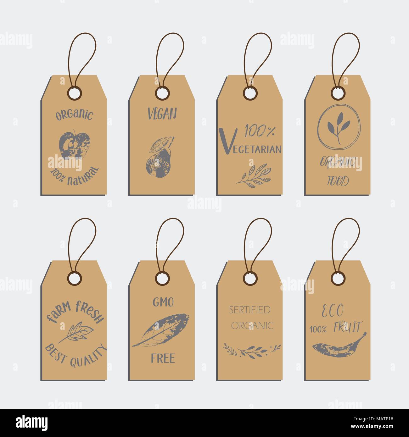 Set of retro organic cardboard labels with ropes for flyers ...