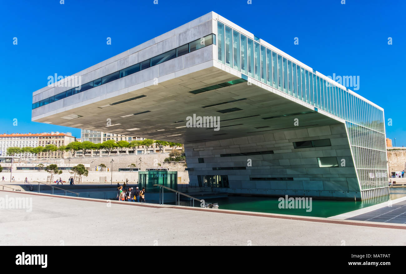 Marseille, France, April 2017, “Villa Mediterranee” is a building use for exhibition and conference on the “Esplanade Du J4” Stock Photo