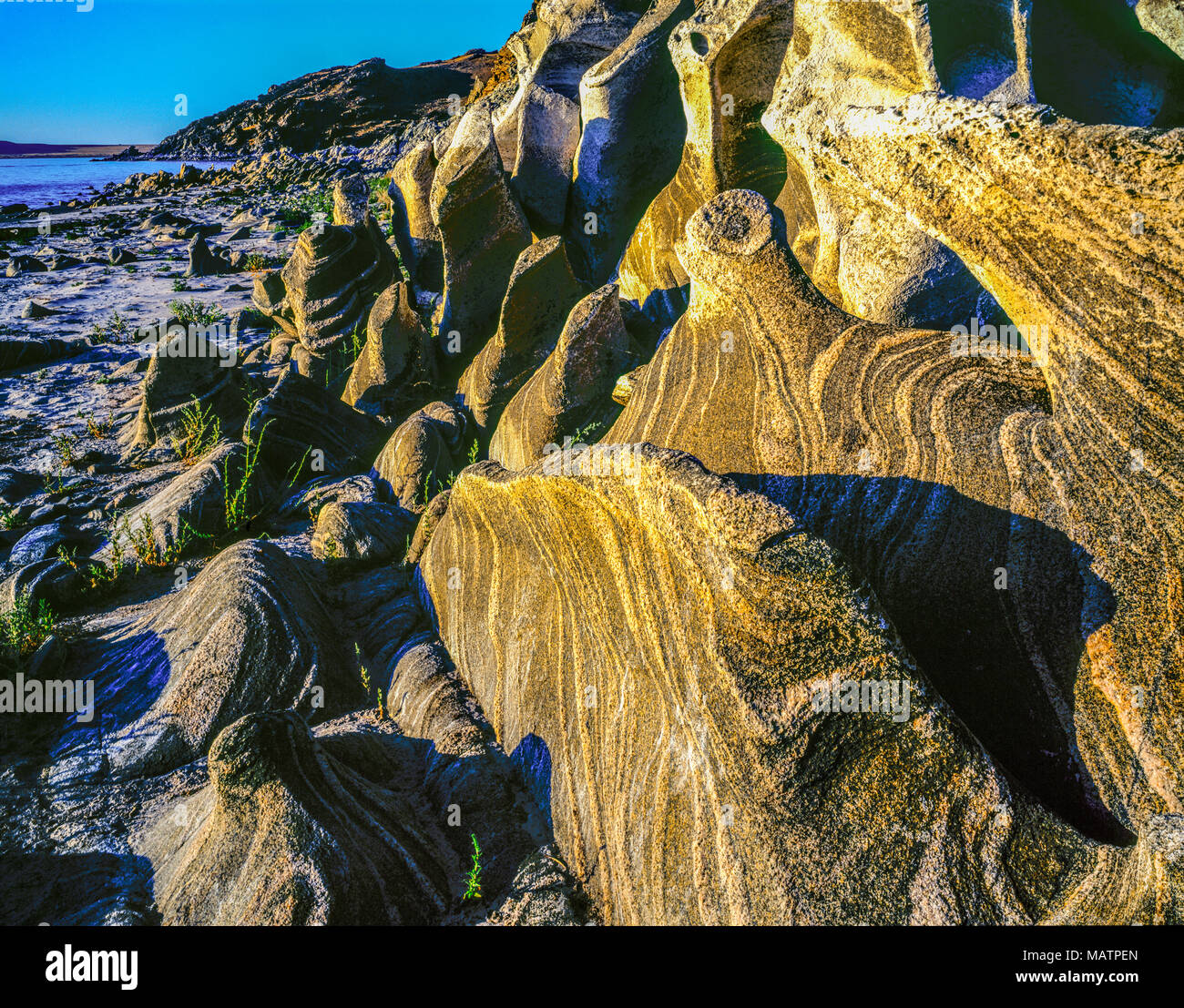 Rock patterns on Antelope Island, Antelope Island State Park, Utah Great Salt Lake , Matamorphic rock patterns from lake waves Stock Photo