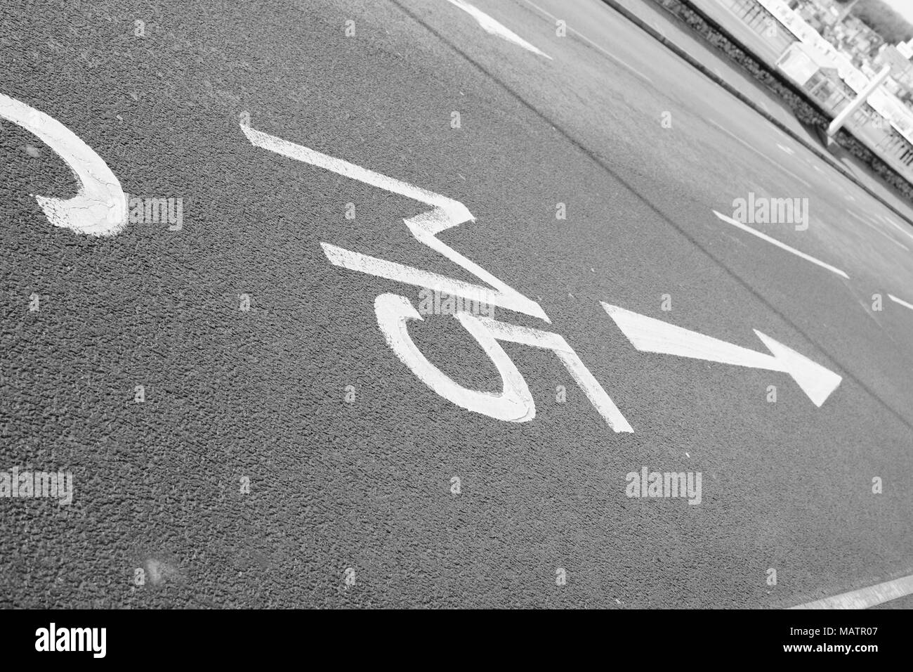 Road markings showing the way to the M5 motorway - black and white image Stock Photo