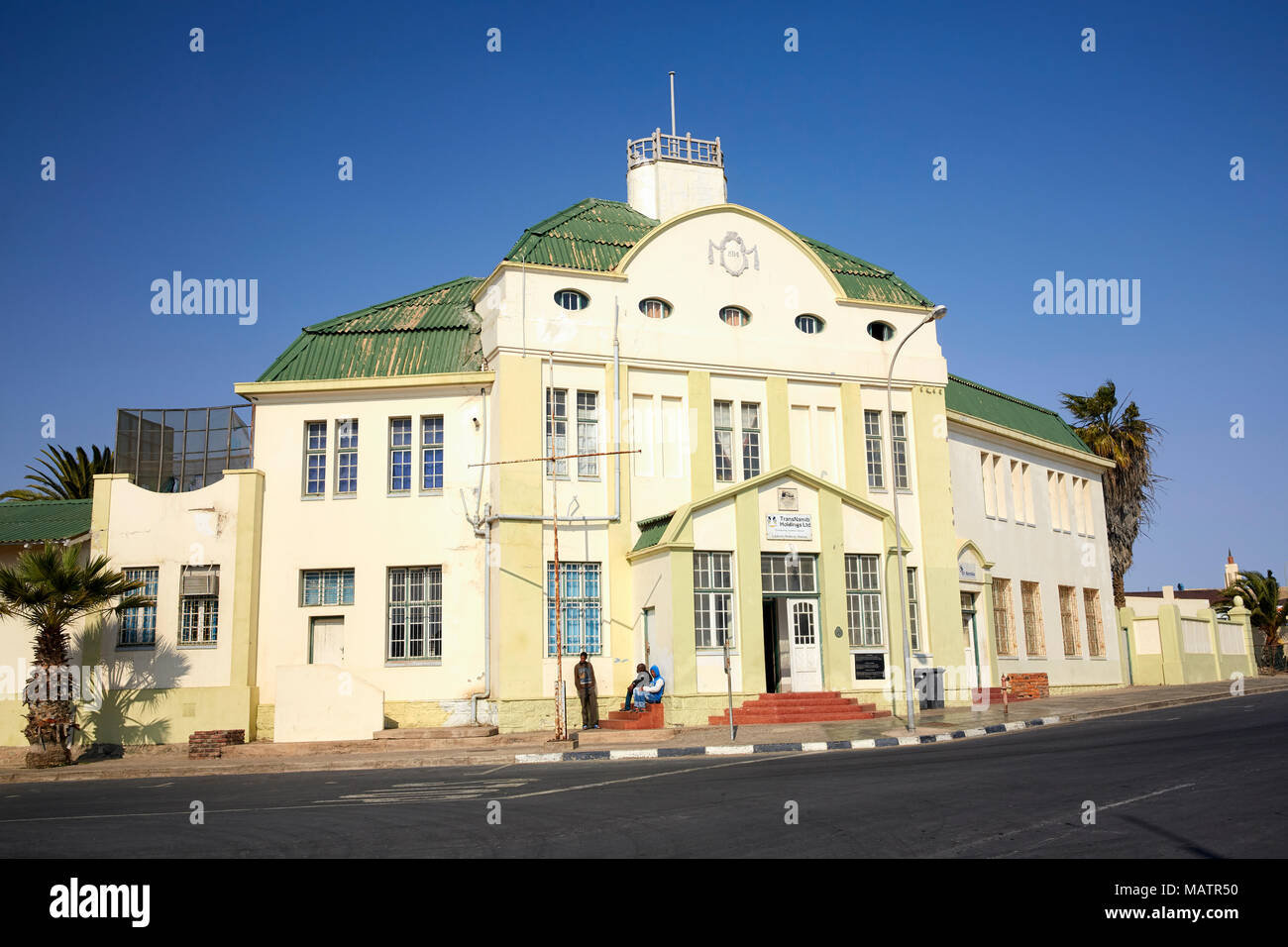Entrance to the Luderitz train station located in a colonial building in Luderitz, Namibia, Africa Stock Photo