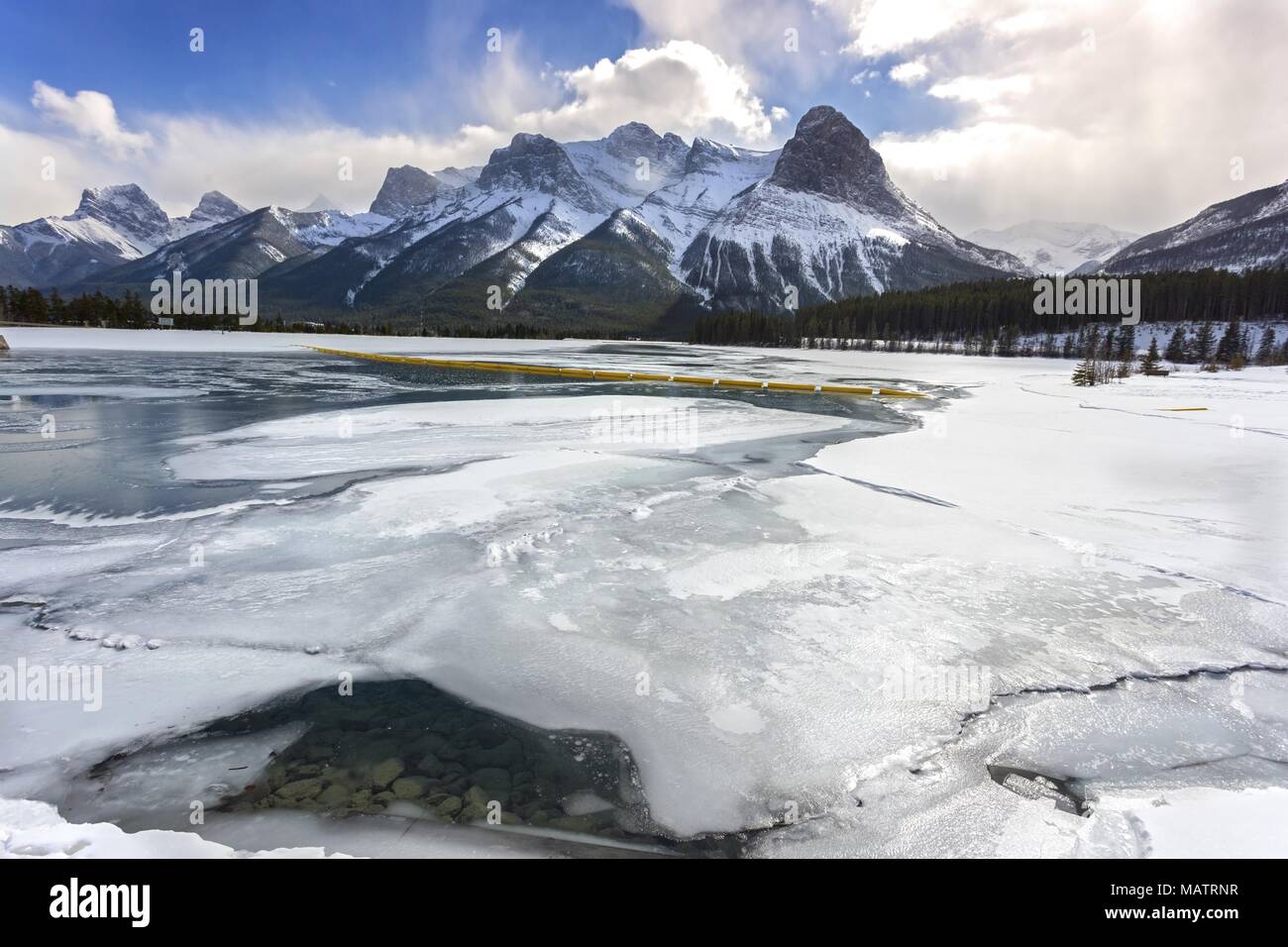 Scenic Winter Landscape View Rundle Ice Lake Mountain Peak by Canmore ...