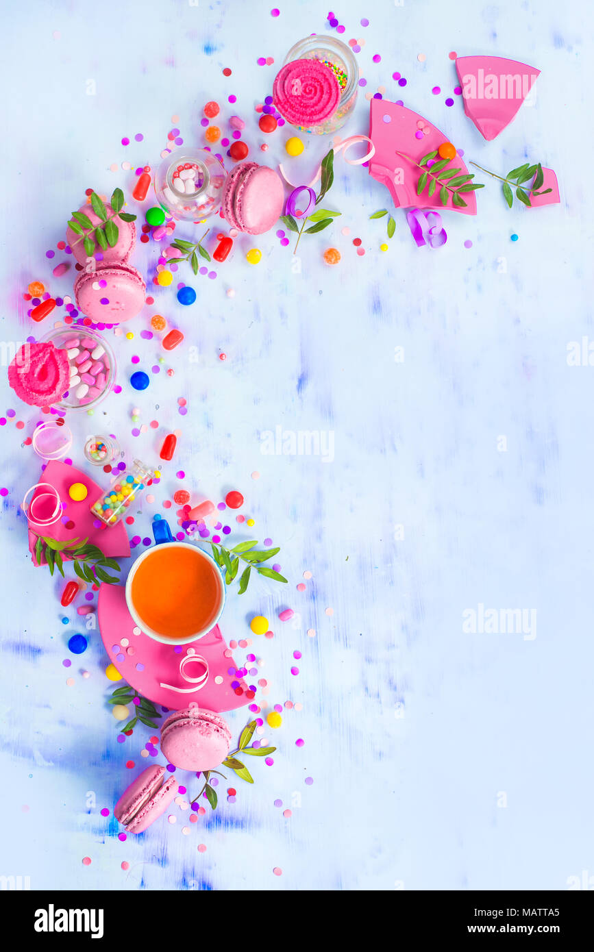 Colorful Celebration Flat Lay With Party Supplies Confetti And