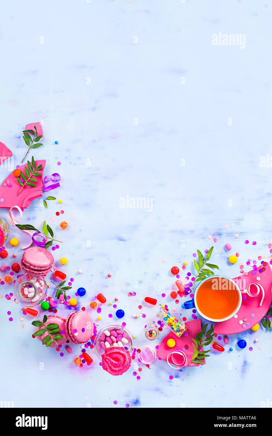Colorful Celebration Flat Lay With Party Supplies Confetti And
