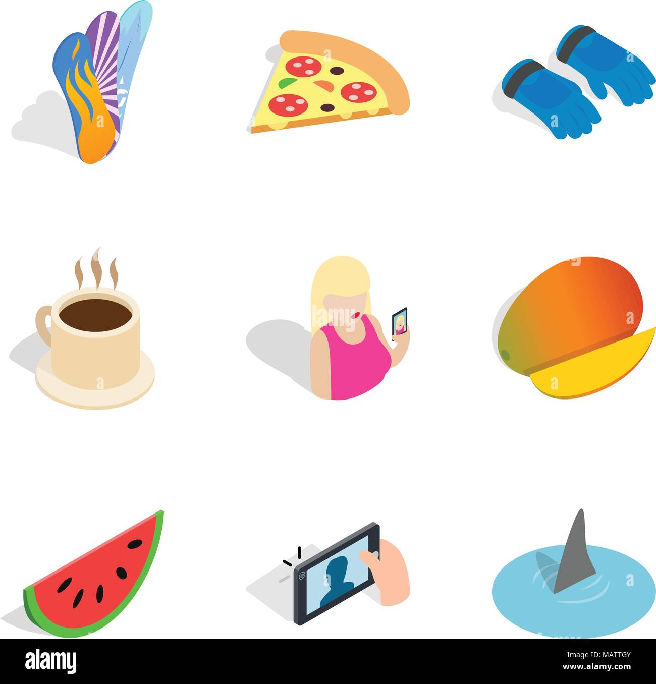 Wonderful time icons set, isometric style Stock Vector