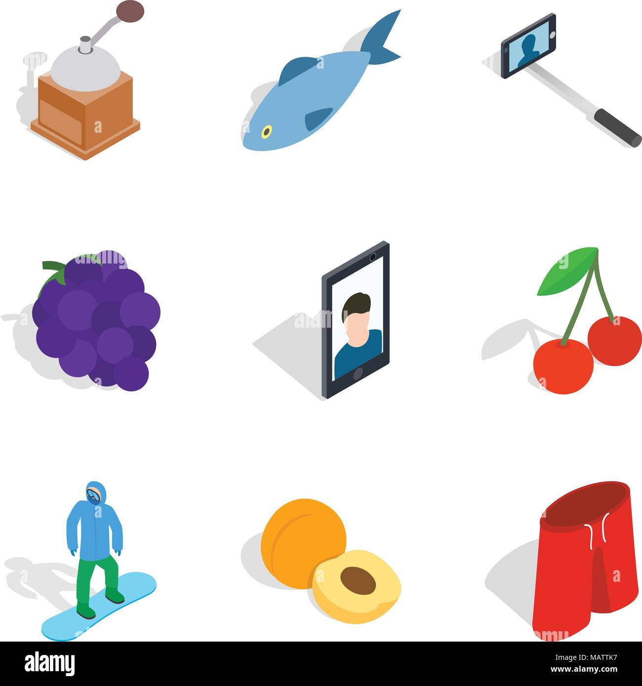 Leisure time icons set, isometric style Stock Vector