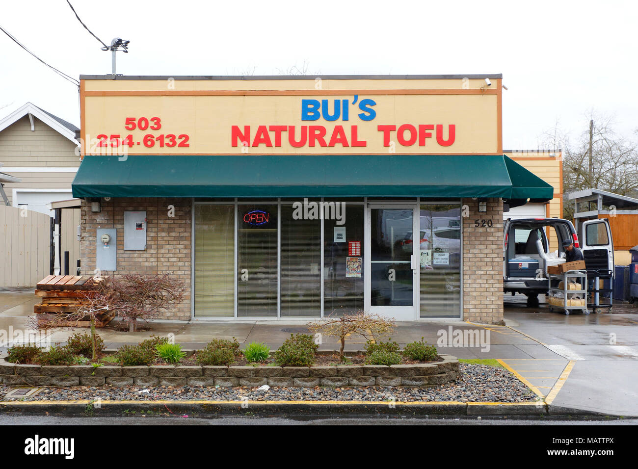 Bui's Natural Tofu, 520 NE 76th Ave, Portland, Oregon. exterior storefront of a tofu shop in the Montavilla neighborhood. Stock Photo