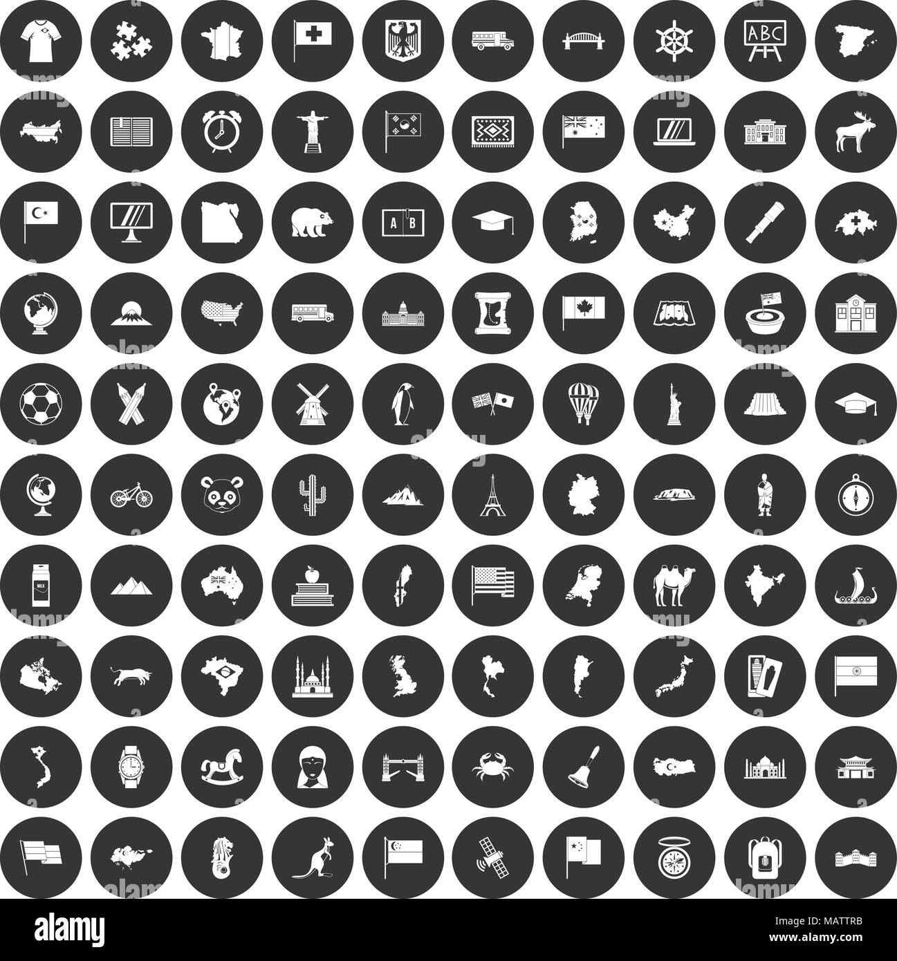 100 geography icons set black circle Stock Vector Image & Art - Alamy