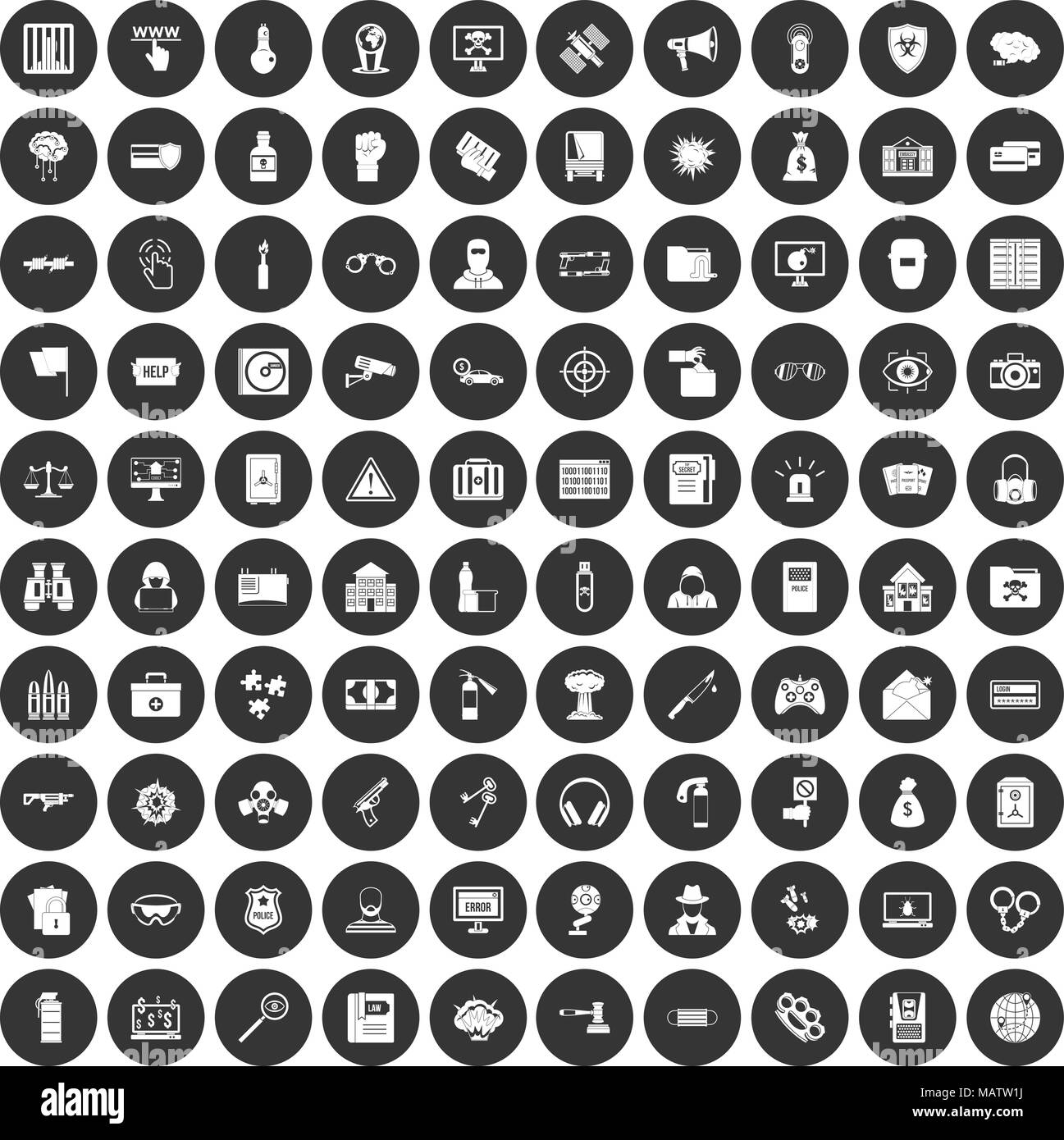 100 hacking icons set black circle Stock Vector Image & Art - Alamy