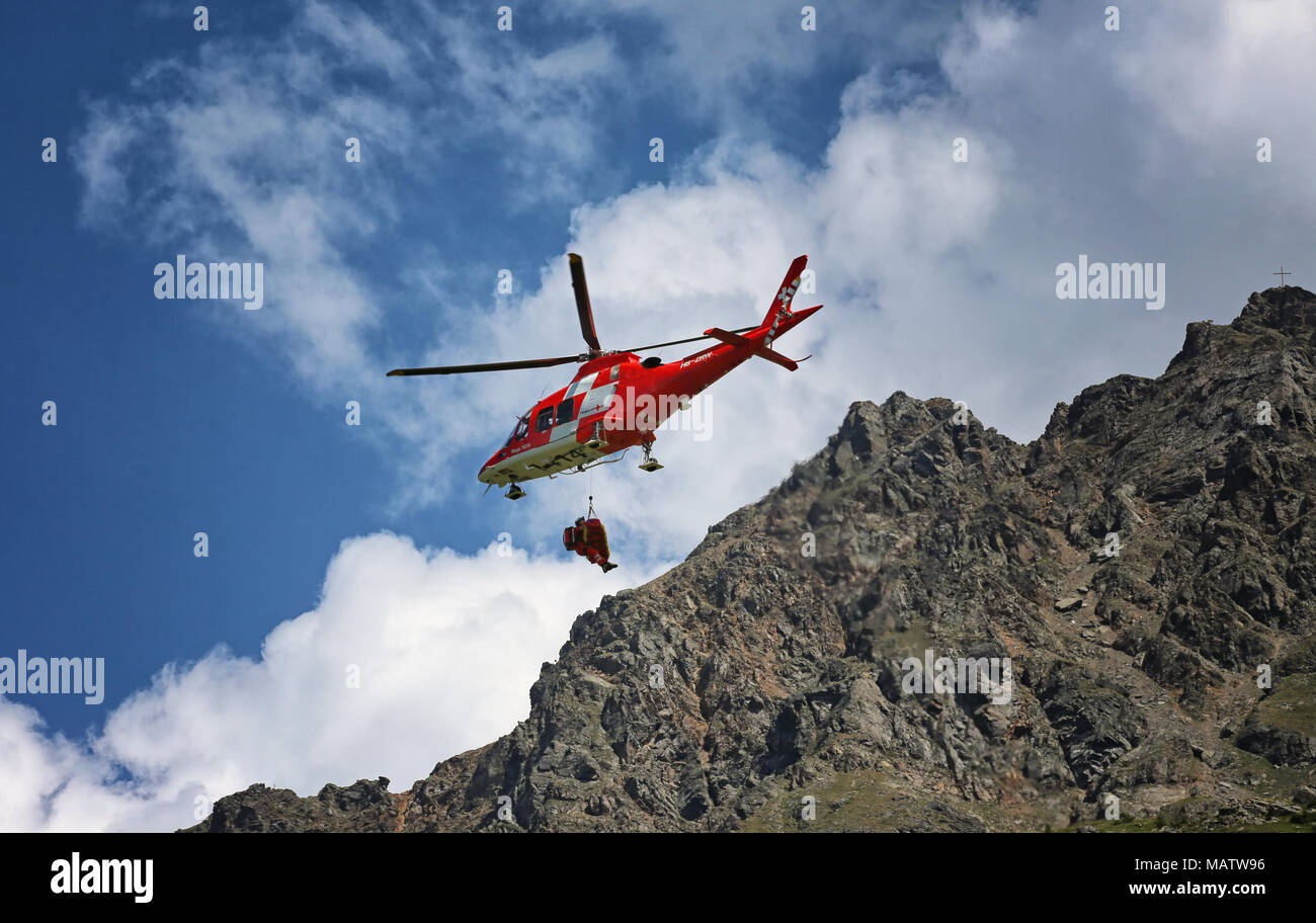 Swiss Air-Rescue in operation Stock Photo