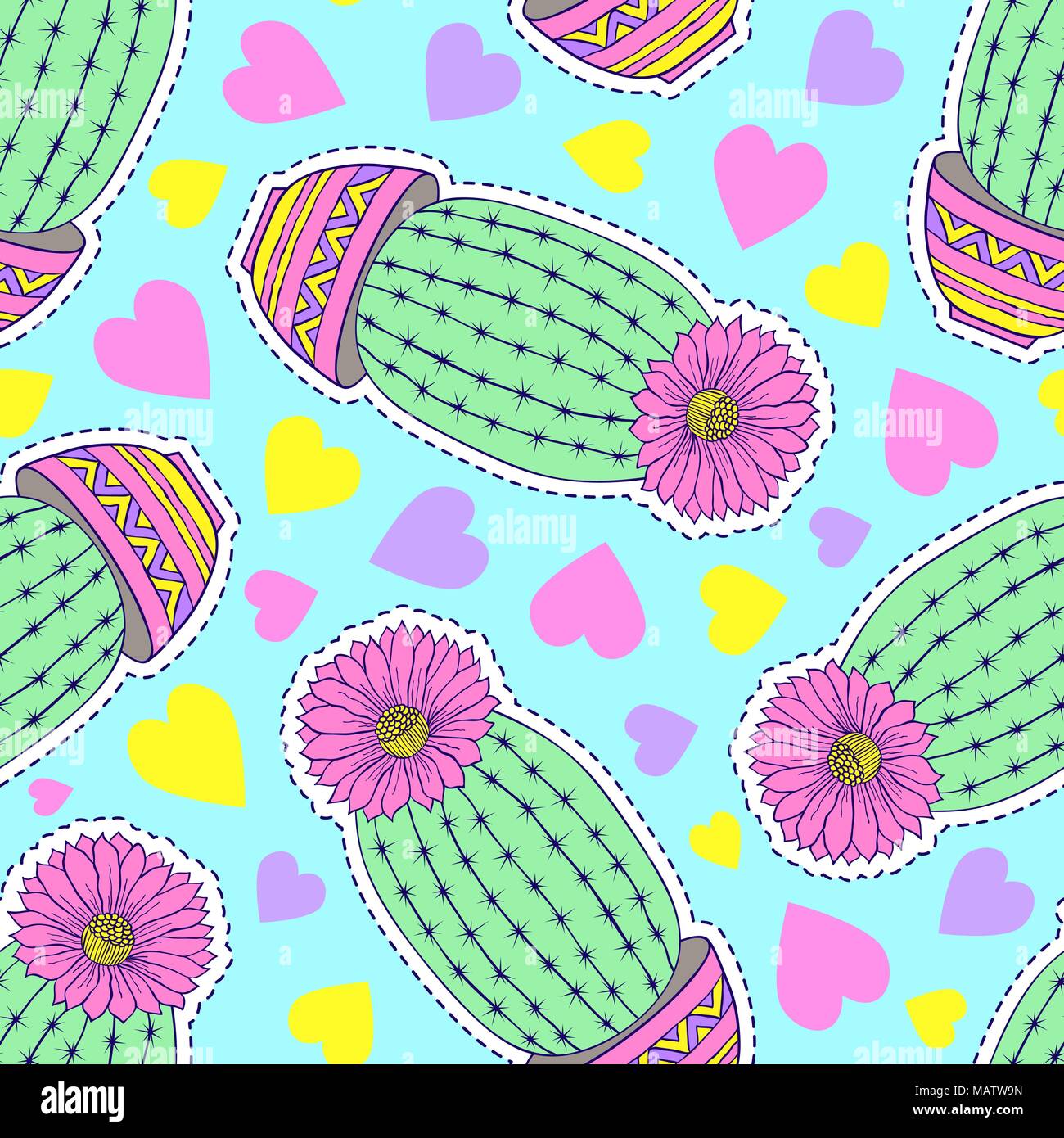 pattern with cactuses and hearts Stock Vector