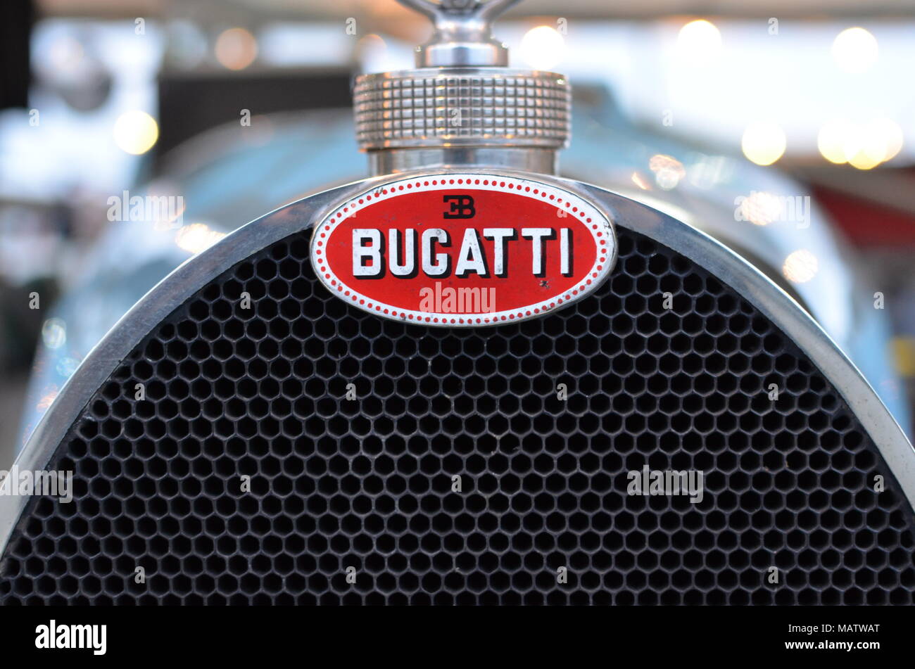 Bugatti race car grill and mascot Stock Photo Alamy