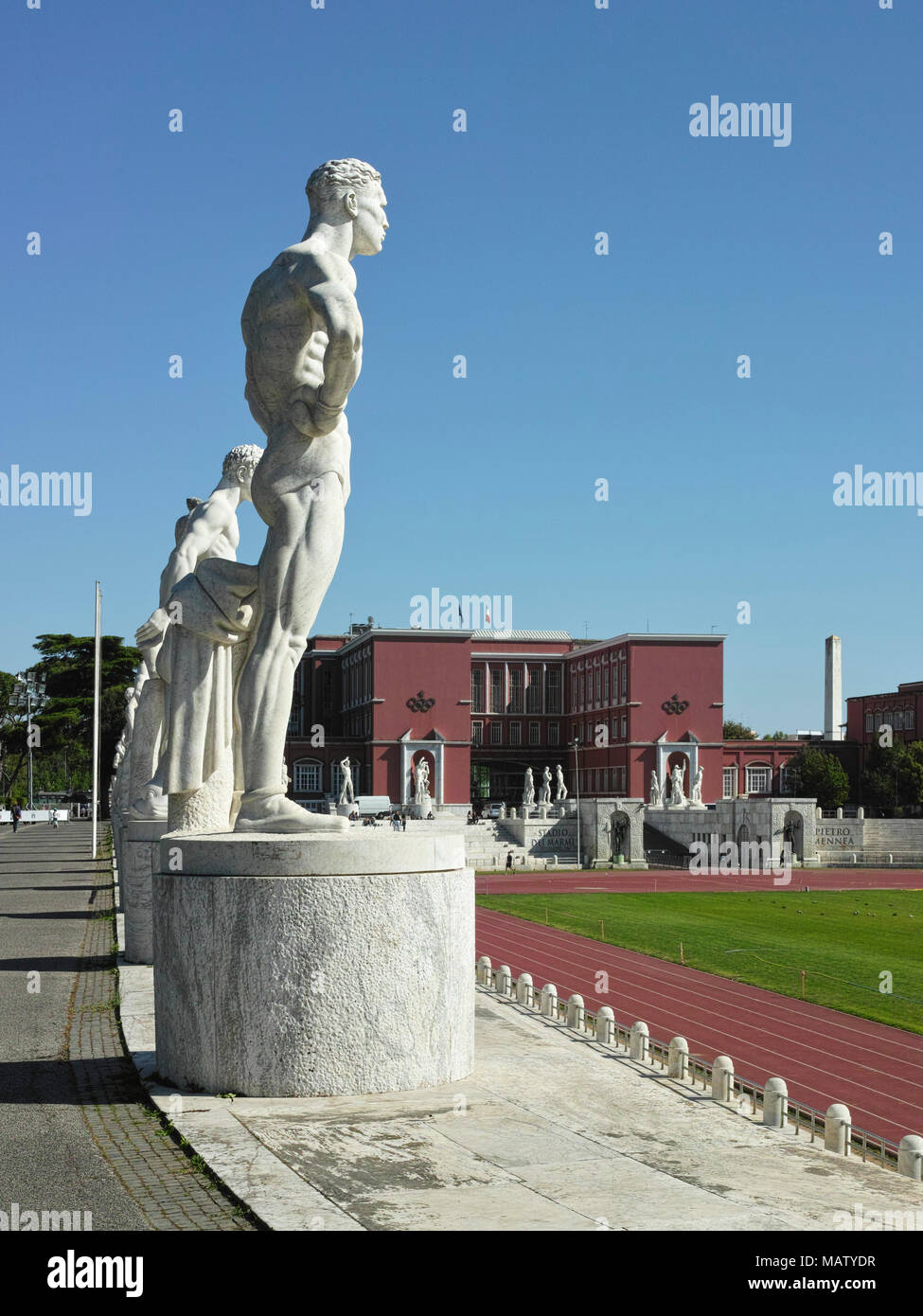 Rome. Italy. Stadio dei Marmi (Stadium of the Marbles), Foro Italico sports complex.  Designed by Italian architect Enrico Del Debbio in 1928 and inau Stock Photo