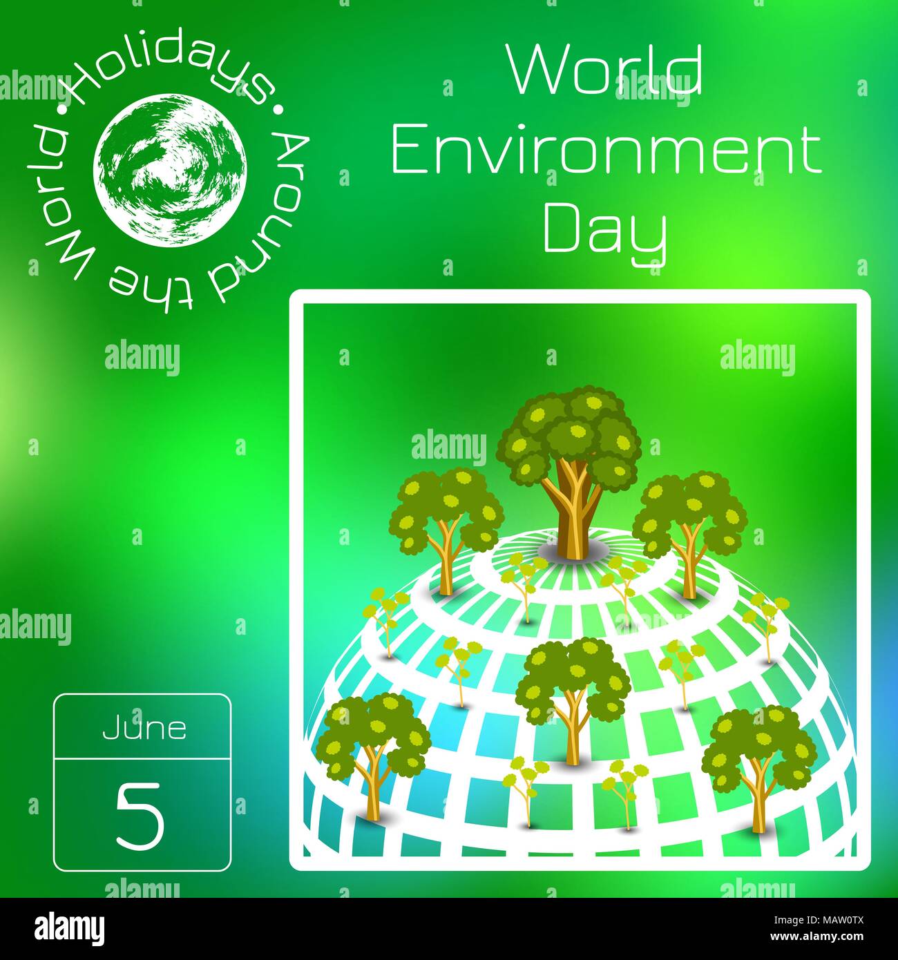 Calendar. Holidays Around the World. Event of each day. Green blur